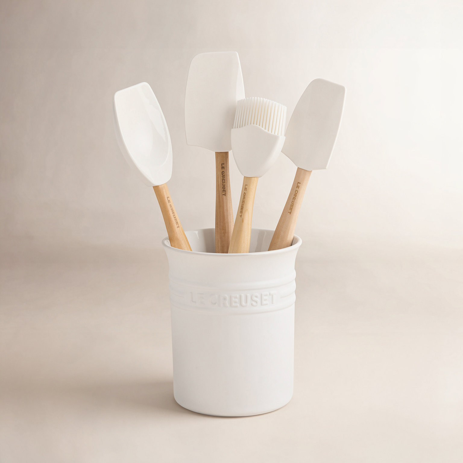 Silicone 5-Piece Utensil Set with Crock, White
