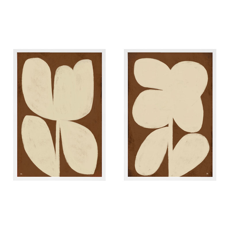 "Flower Set Of 2" par Jésus, art mural encadré, Cadre blanc, H 38 po x l 26,5 po x P 1,25 po