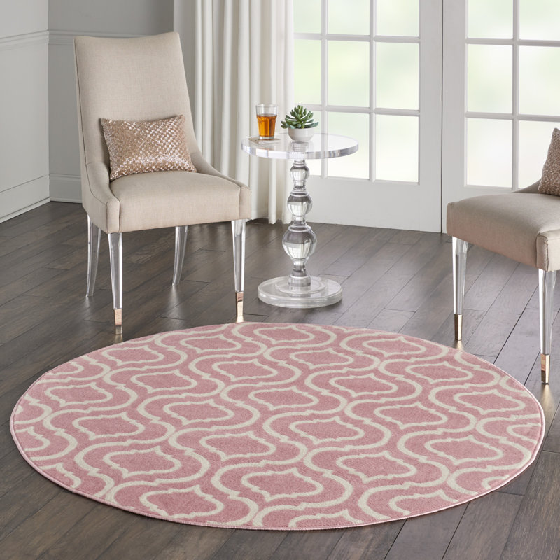 Tapis rose / ivoire à motif géométrique Kardinya, Rond 5 pi 3 po