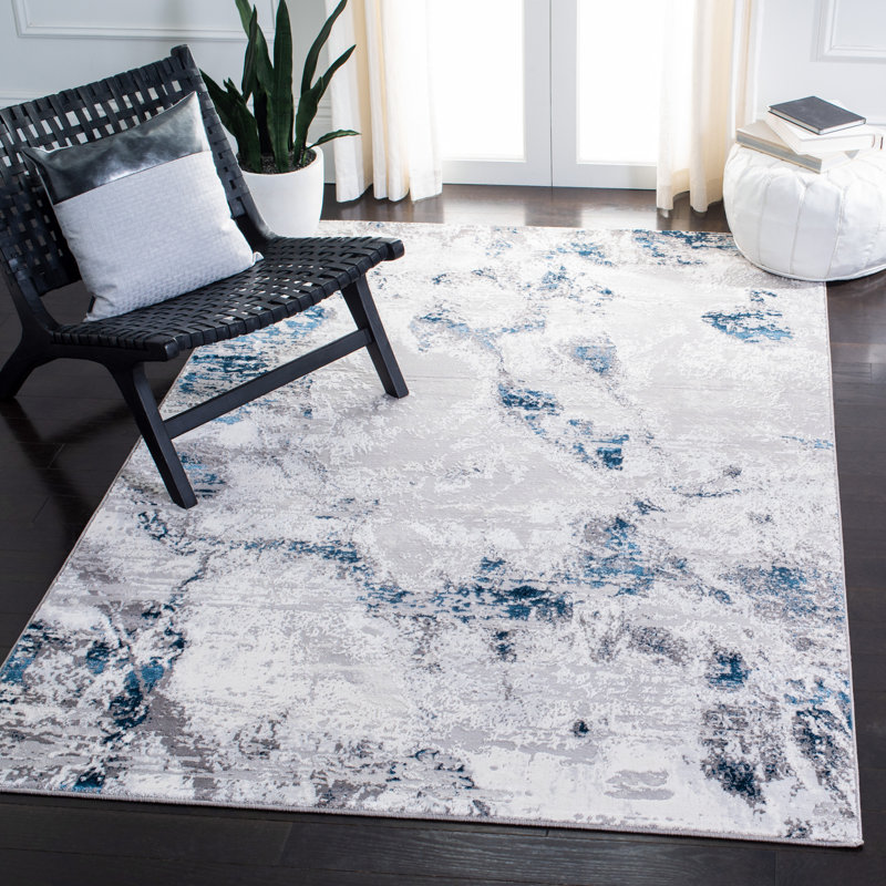 Amelia Grey and Blue Abstract Synthetic 8' x 10' Area Rug