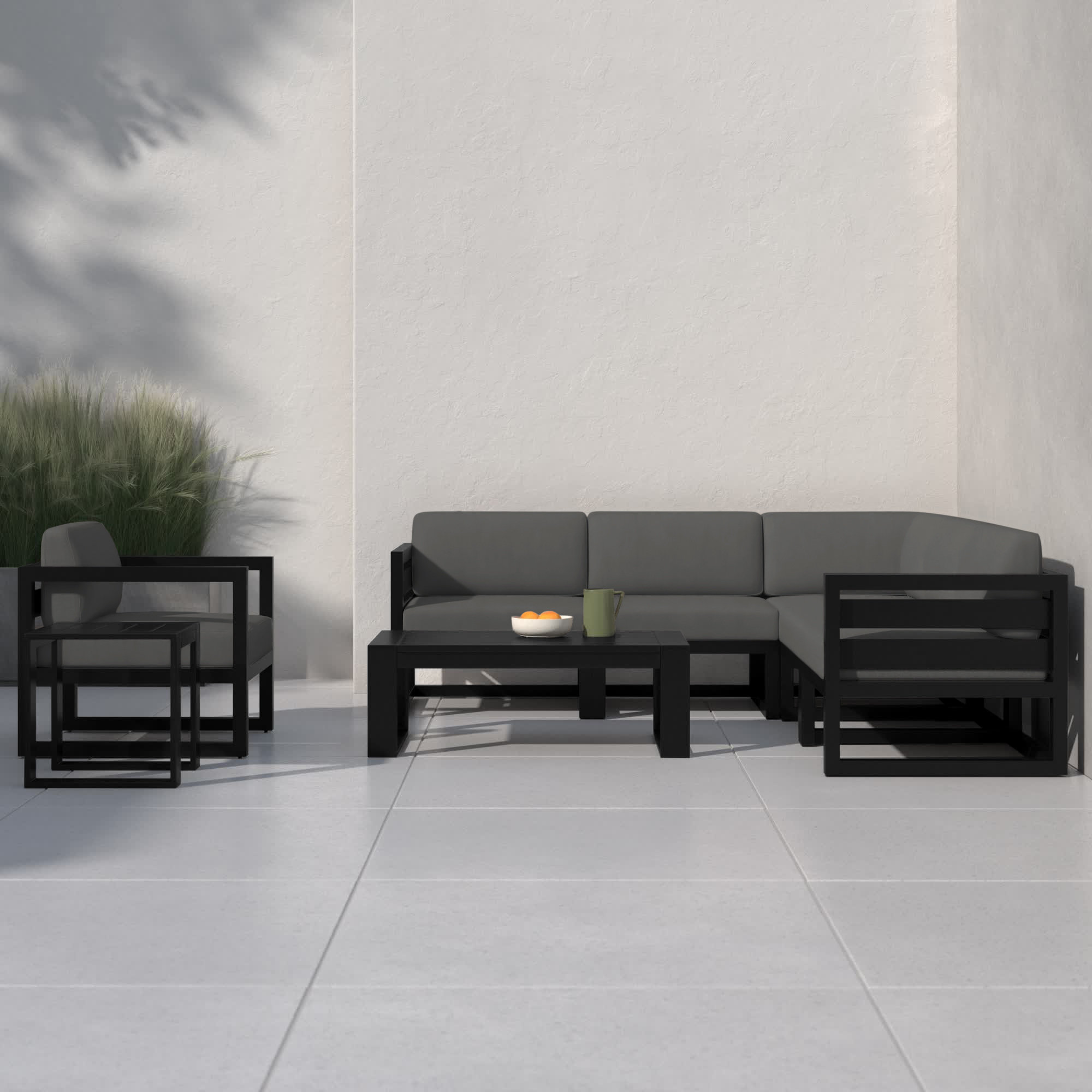 Smith 4 Piece Sectional Seating Group with Sunbrella® Cushions, Canvas Charcoal, Black