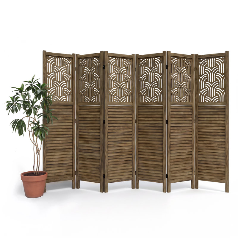 Paravent décoratif ajouré en bois massif, pliable, avec charnières bidirectionnelles à 360° et patins antidérapants, 6, Brun