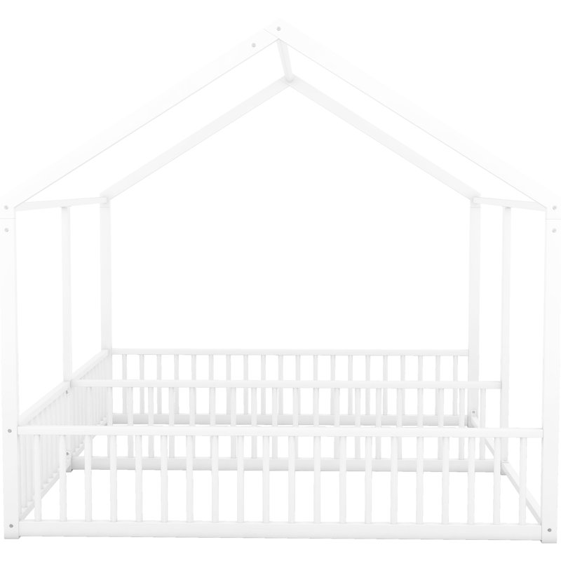 White Metal Twin House Platform Beds, 2 Shared Beds With Protected Guardrails, Size In 1 Firm, Antique White