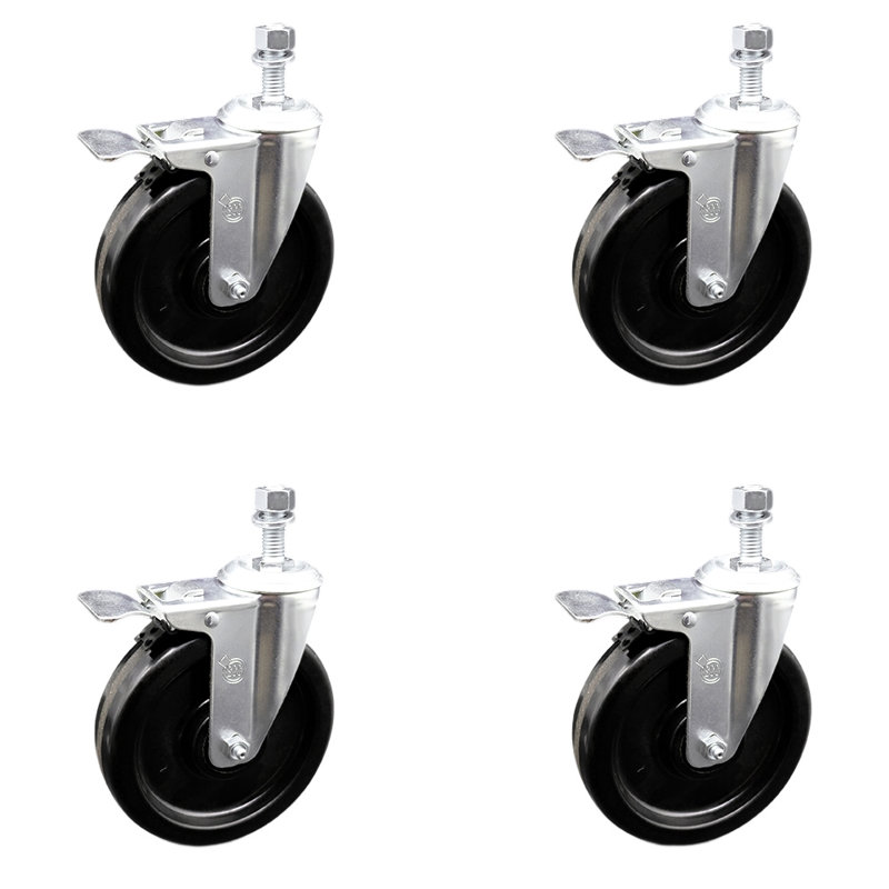 6 Inch Phenolic Swivel ½ Inch Threaded Stem Caster Set with Total Lock Brake SCC