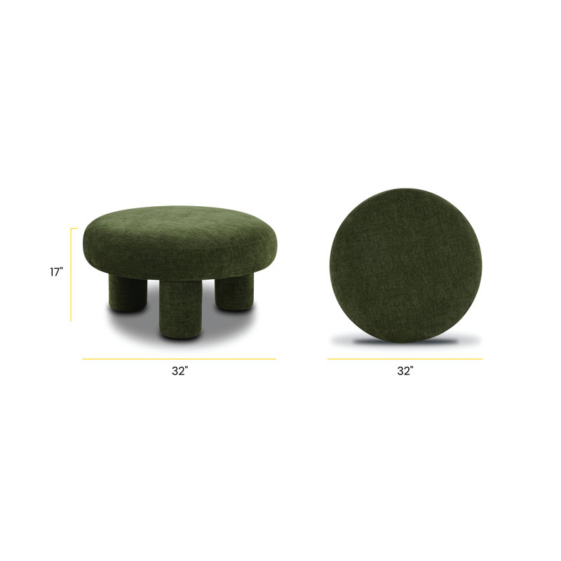 Mckane Upholstered Round Ottoman, Green Fabric
