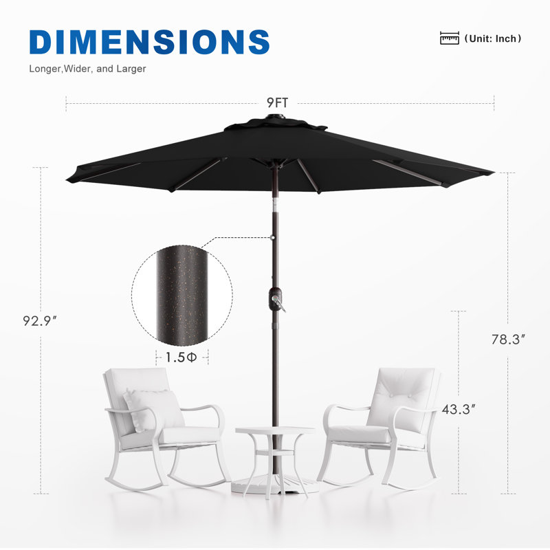 Parasol de marché 108 po Dopp, Noir