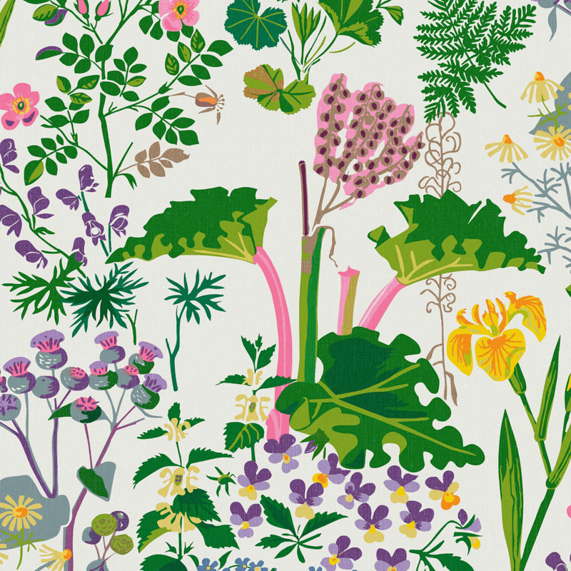 Boråstapeter Rabarber Wallpaper, White/Green/Pink