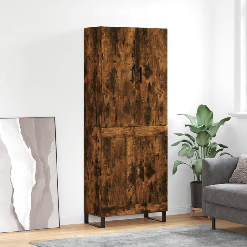 Mirande Highboard 69.5 x 34 x 180 cm Engineered Wood, Smoked Oak