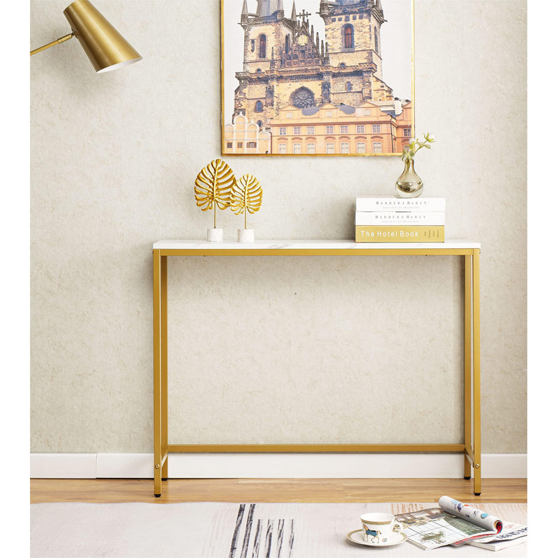 Console Table For Entryway. MDF Sofa Table (Single Layer), Gold, White