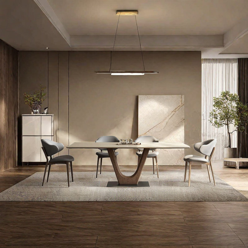 Table de salle à manger en pierre matte avec structure en bois de frêne, H 29,9 po x L 63 po x l 31,5 po