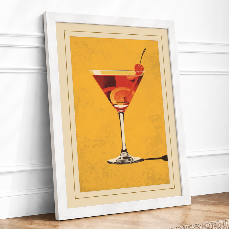 Martini at Sunset Retro - Framed Print, A4 - 29.7 x 21.0 cm, White