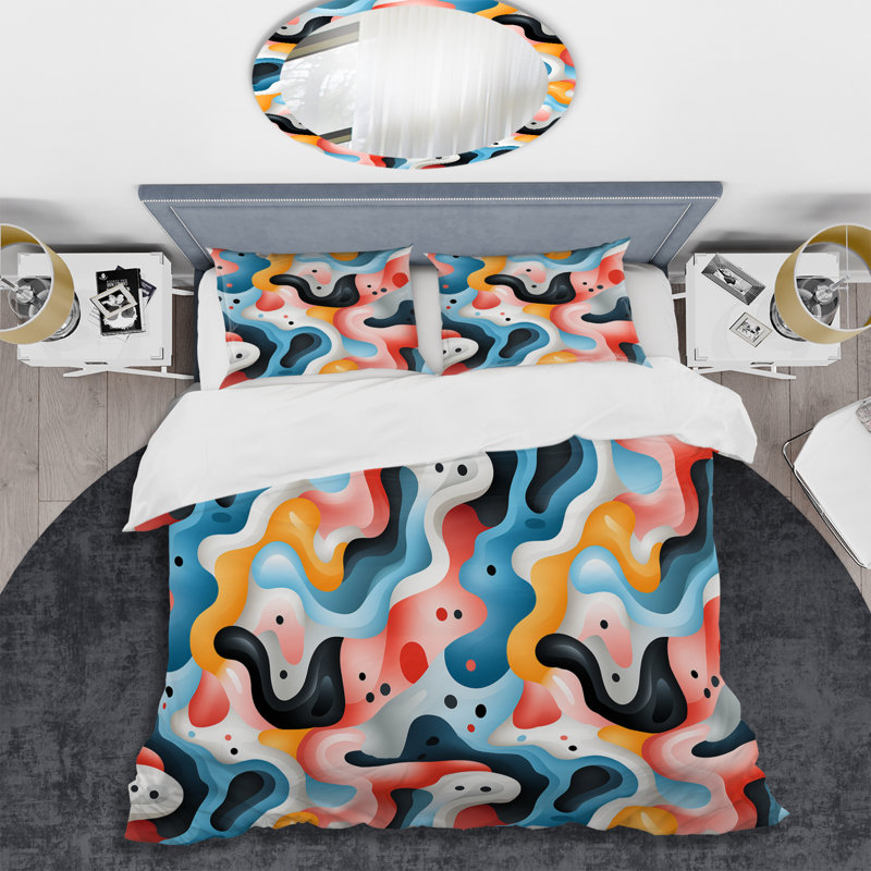 Ensemble de housse de couette rose et bleu Popart, Housse de couette pour grand lit et 2 taies décor