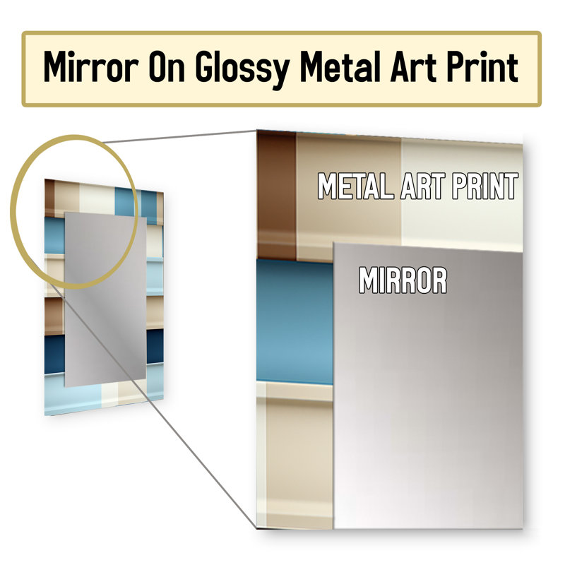 Motif rayé blanc et bleu côtier - miroir rayé, miroir mural décoratif moderne, impression d'art en métal, 40 po x 30 po