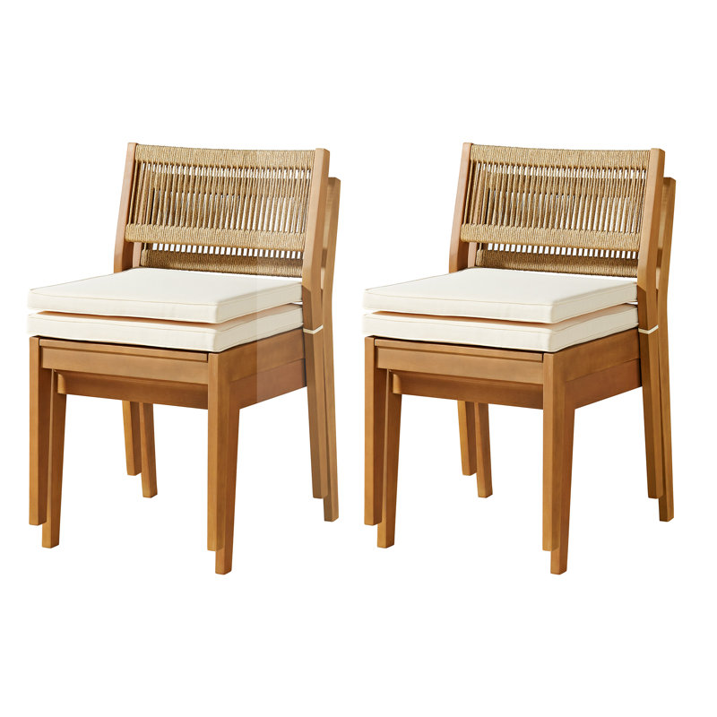 Barton 63" W Solid Wood Patio Dining Set with Stackable Chairs, 5 Pieces: Table, 4 Chairs