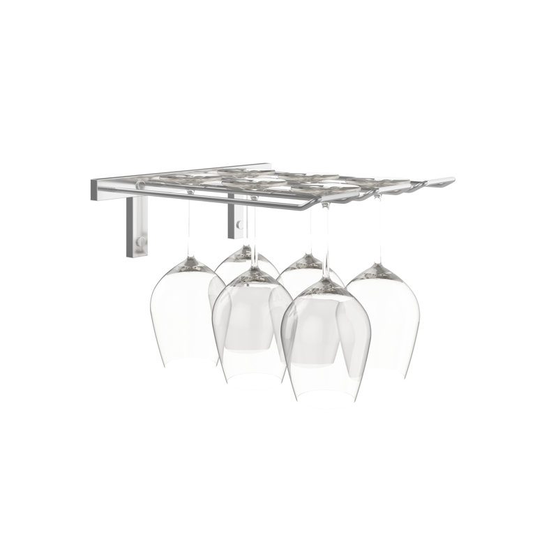 Support à verres à pied mural en métal 4 verres Indurial - 13 po de largeur, Chrome Luxe, 4" H x 13" W x 6.25" D