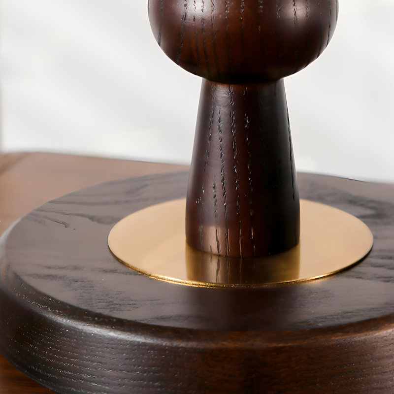 Petite lampe de table moderne en bois massif brun et métal avec abat-jour en verre pour le salon de la chambre à coucher, ampoule incluse