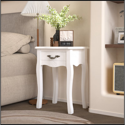 Table de rangement sur pied blanche avec tiroir et 4 pieds courbés