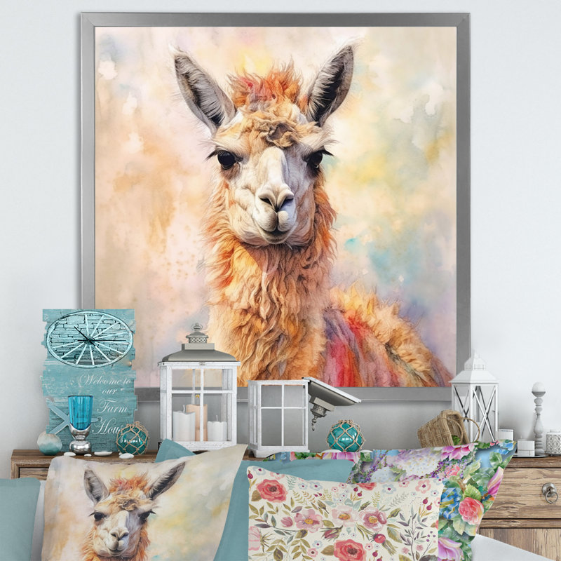 Llama Harmony I - Animals Canvas Print, 30" H x 30" W x 1" D, Silver Single Picture Framed