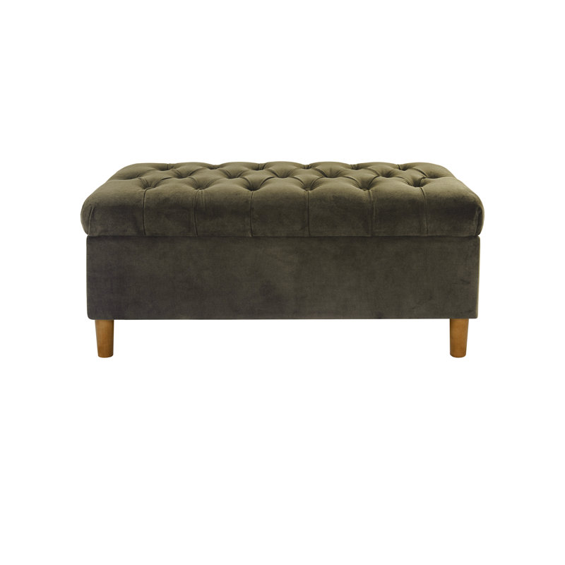 Loden Green Velvet Tufted Storage Bench with Oak Legs