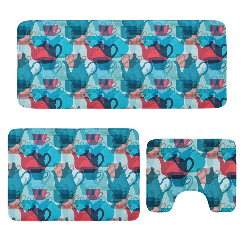  Ensemble de tapis pour salle de bain 3 pièces Tea Party