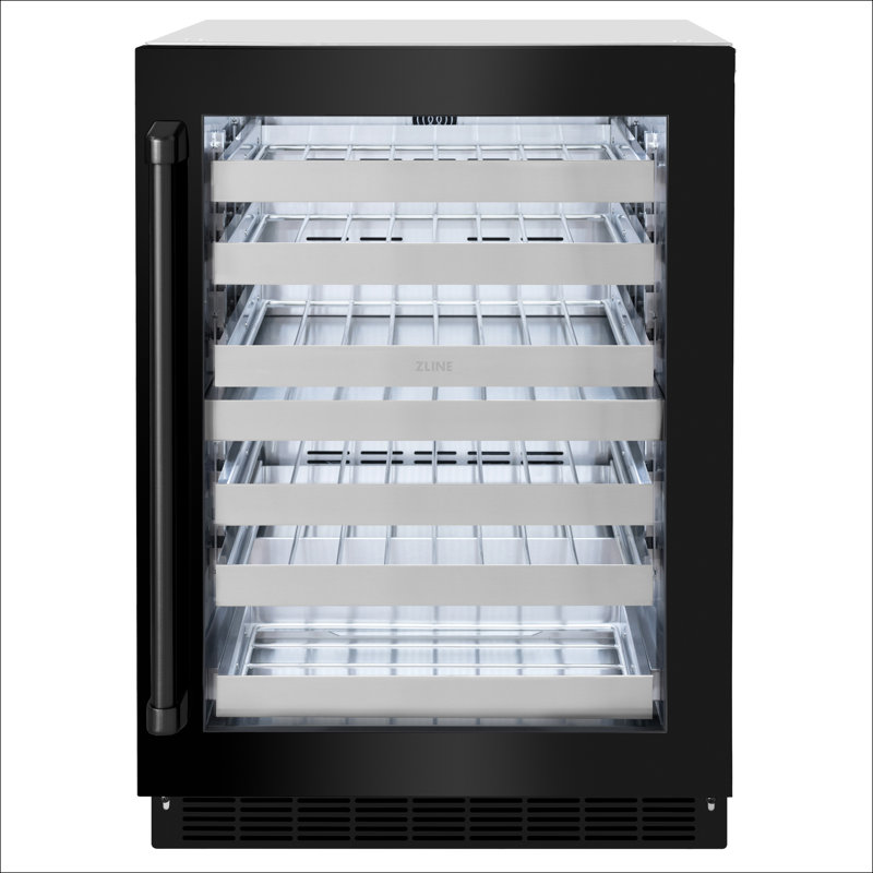 Refroidisseur à vin à deux zones 44 pouces avec porte en verre en acier inoxydable ZLINE, Black Stainless Steel
