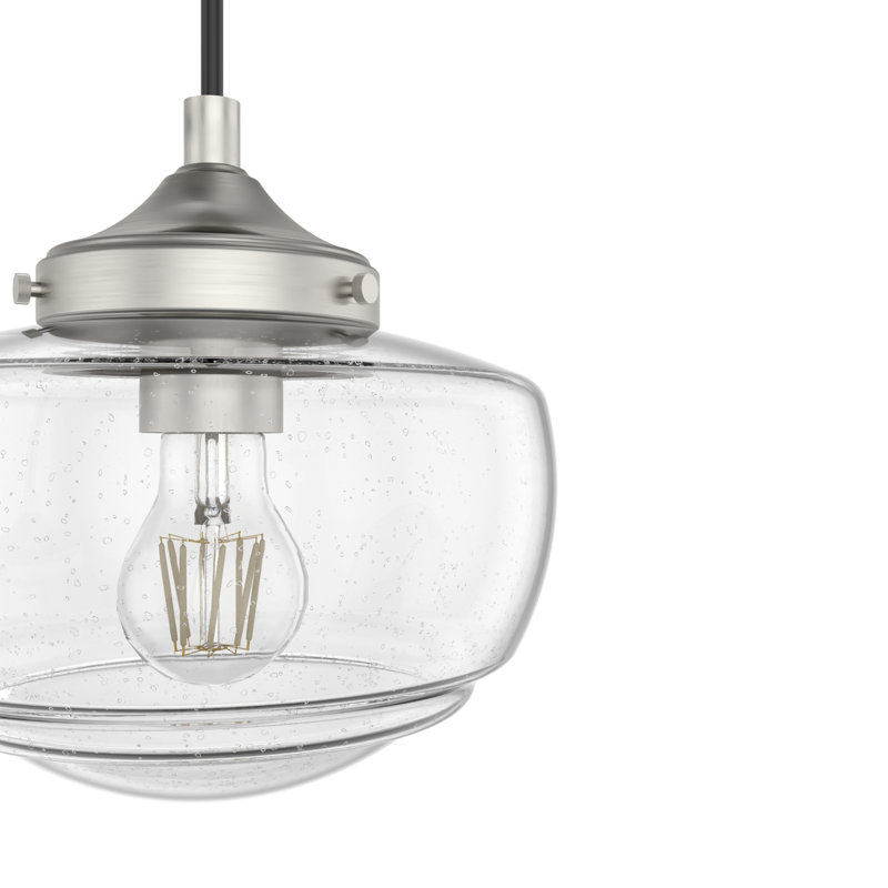 Saddle Creek 3 - Light Schoolhouse Cluster Pendant, Brushed Nickel, Clear Seeded