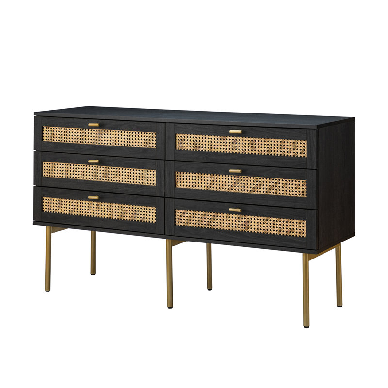 Commode double 6 tiroirs l 54 po Asenath, Noir