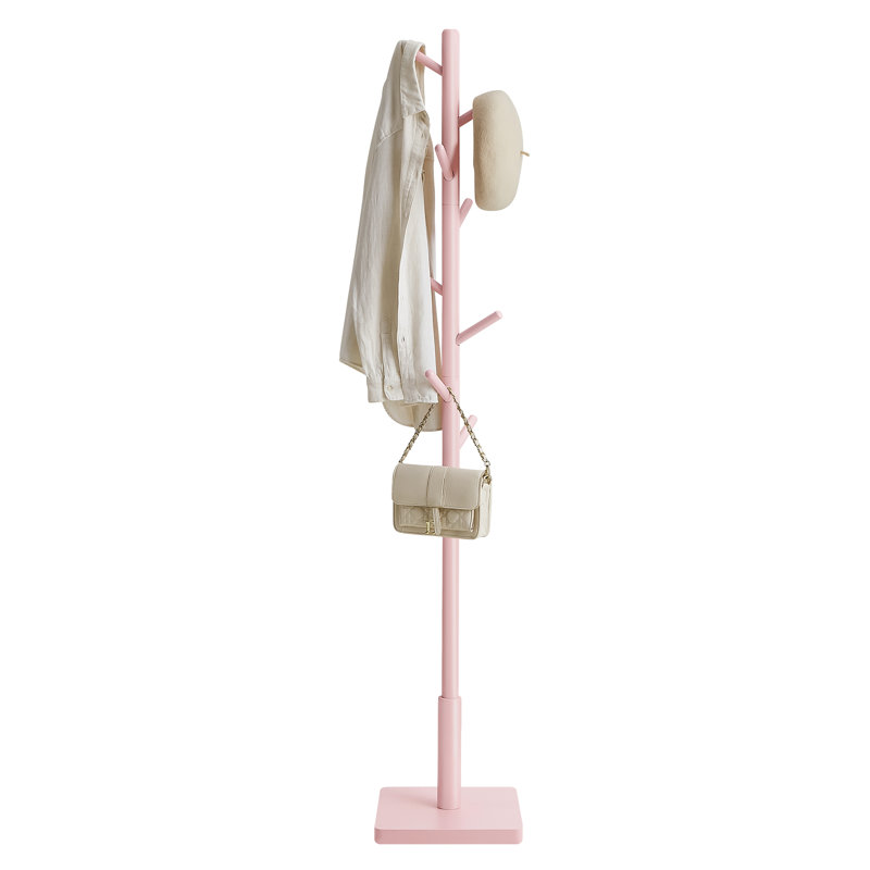 Trikomou Solid Wood 8-Hook Freestanding Coat Rack , Pink
