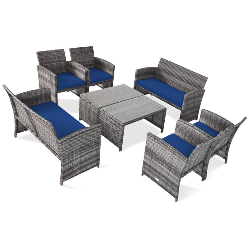 Alyssya 8 Piece Rattan Sofa Seating Group, Navy