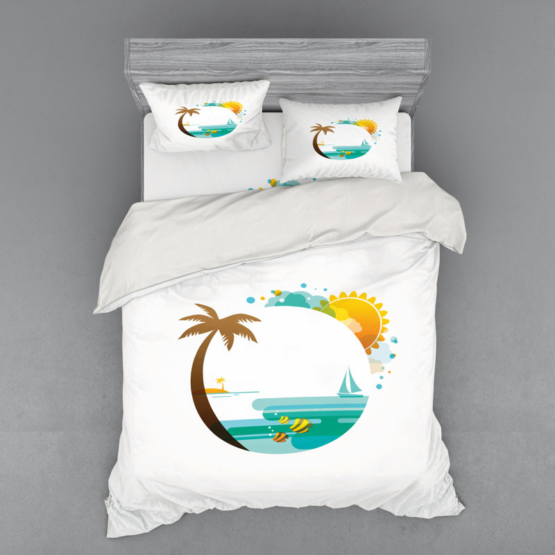 Ensemble de housse de couette Beach Turquoise / Marigold / Brown, Housse de couette grand + 3 pièces supplémentair