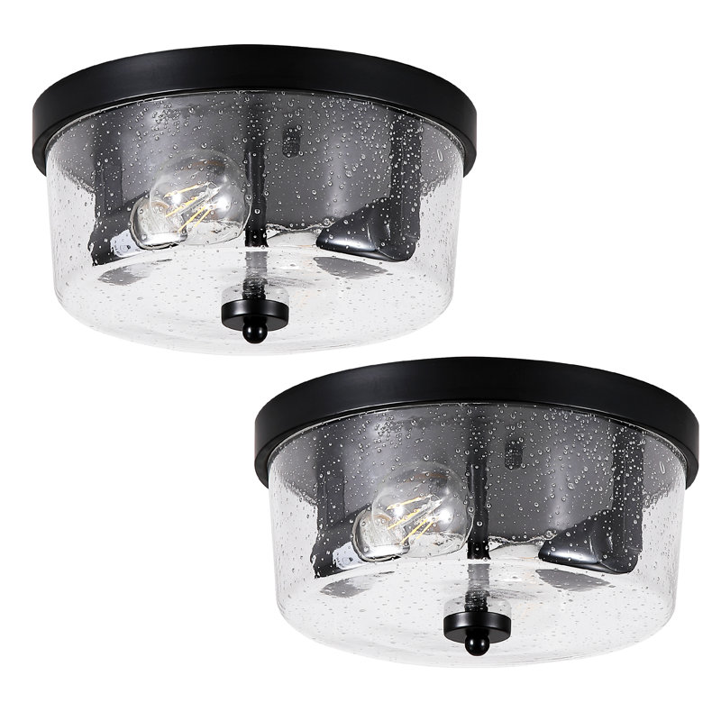 2-Pack Industrial Seeded Glass Flush Mount Ceiling Light, 10.63" Diamete (Bulb Not Include)
