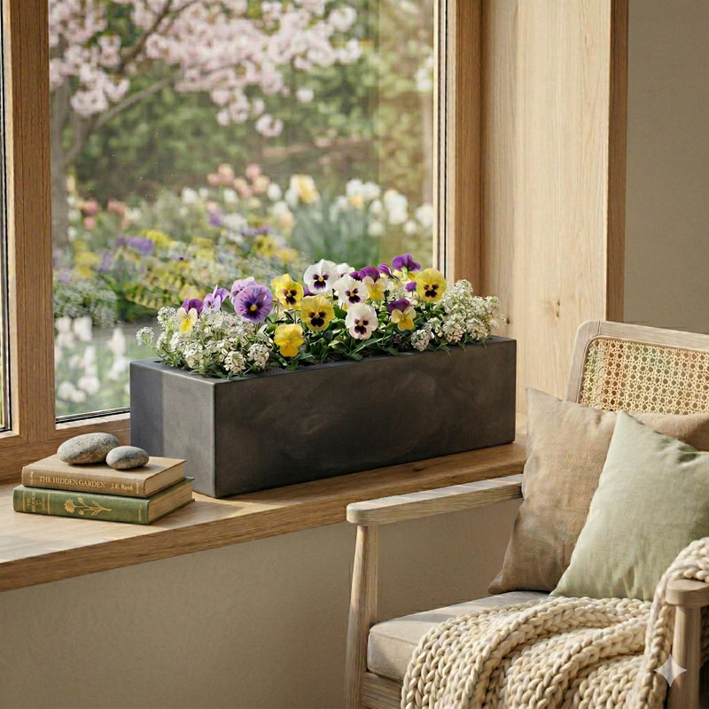 Boîte à fleurs écologique Walbert ECOBO, bloc quatre saisons intérieur / extérieur marbré Bloco, Noir marbré