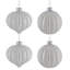 Ornements de Noël en verre rayé boule et oignon - 3 po (80 mm) - blanc et argent - 4 carats