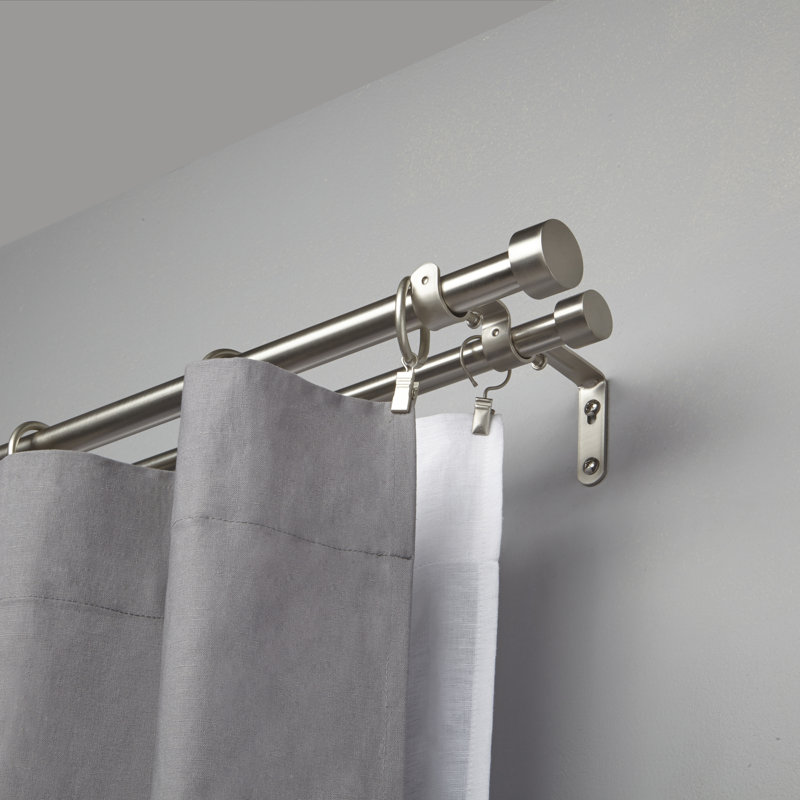 Cappa Drapery Solutions Adjustable 1" Steel Double Curtain Rod Set, Nickel, 72" H x 146" W
