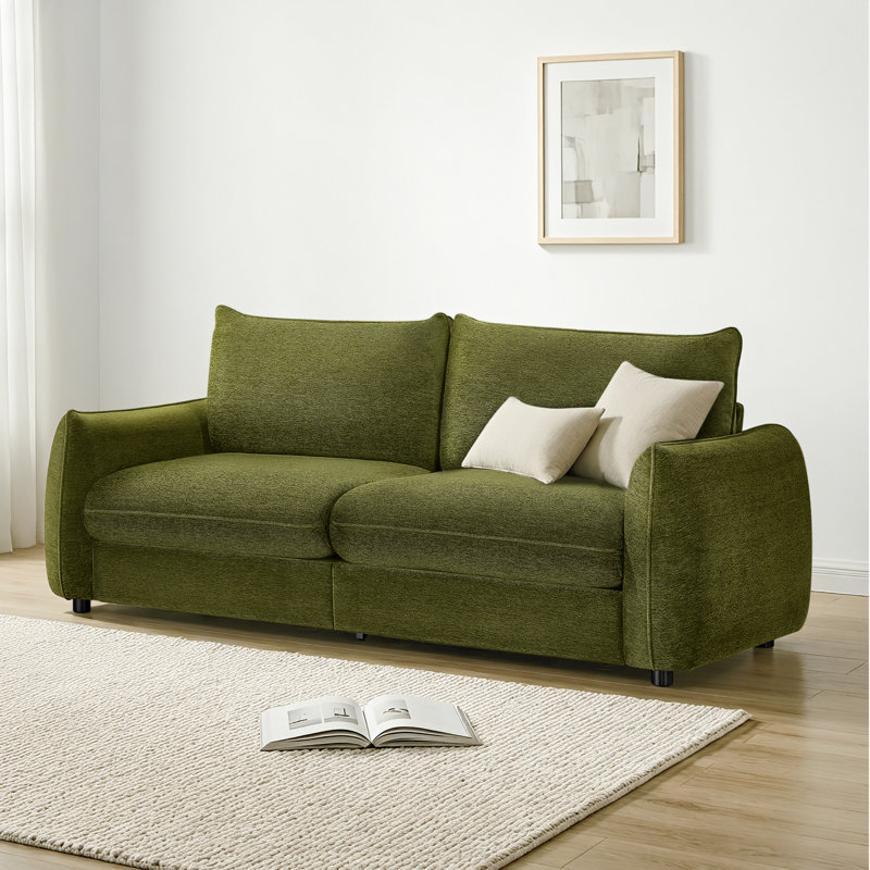Greek 90.5"W  3-Seater Modern Upholstery Sofa, Moss Green