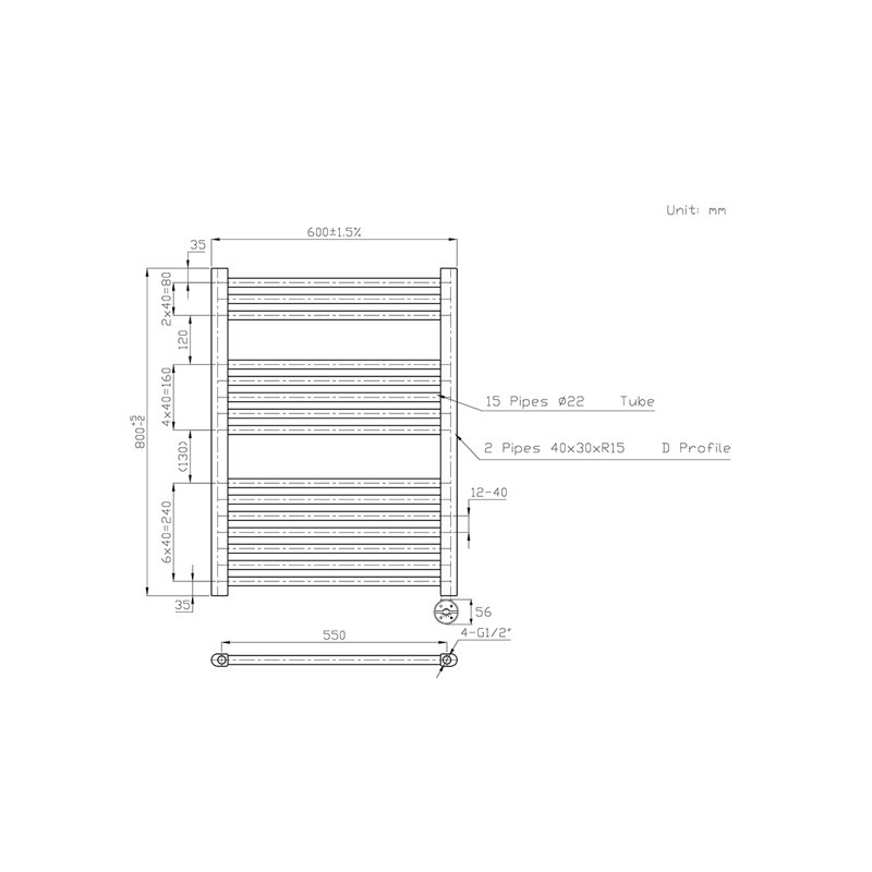 Delyth Straight Towel Rail Heated Towel Rails, White, 80cm H x 60cm W x 3cm D