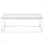 Table basse en chêne clair avec base ouverte et détails chromés
