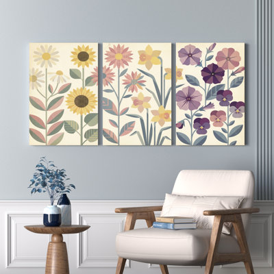 Motif floral sur toile tendue, ensemble de 3 reproductions de peintures à l'huile pour salon