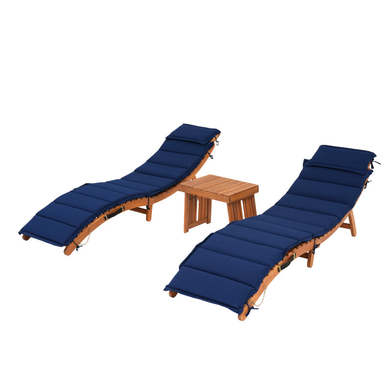 Rashara 74.8" Long Reclining Chaise Lounge Set with Cushions and Table, Navy