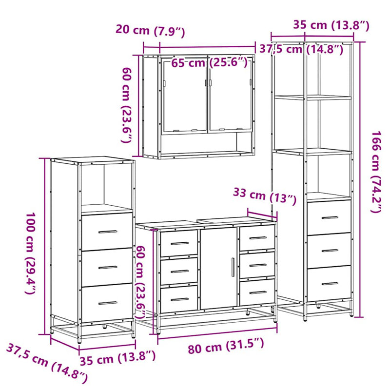 Alliviah Bathroom Furniture Suite, Sonoma Oak