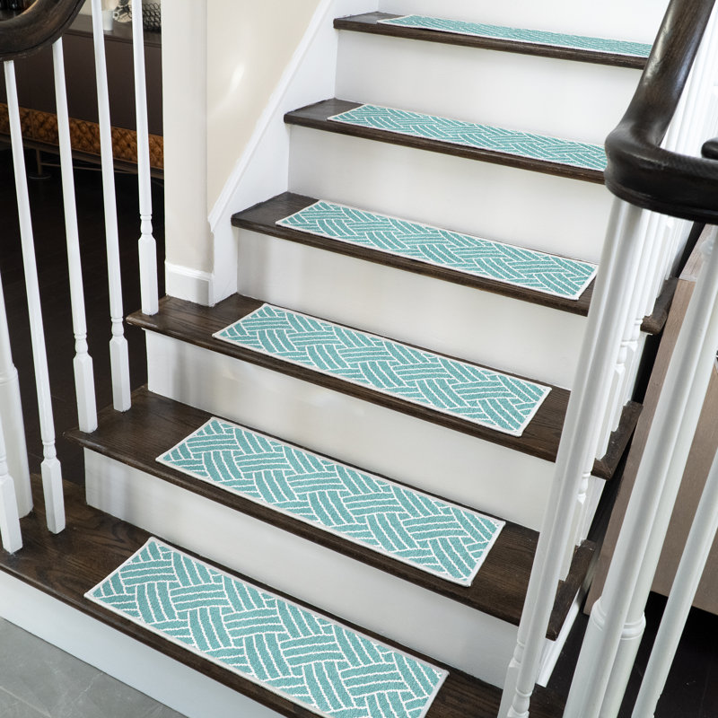 Tapis d'escalier intérieur antidérapant Ghirasim, Bleu sarcelle clair
