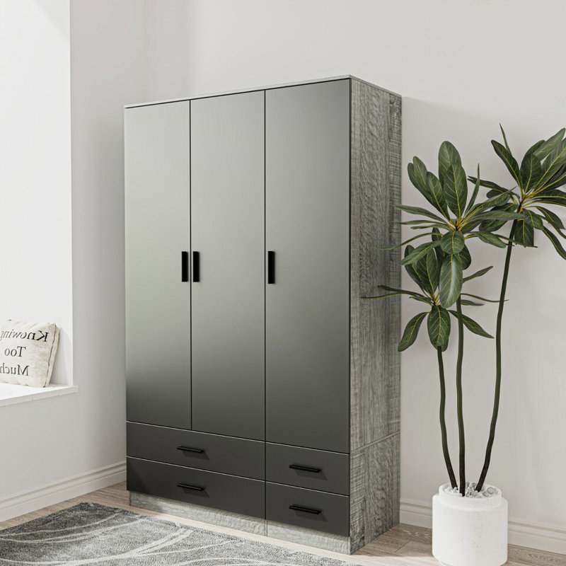 Retonia Manufactured Wood Wardrobe, Ash Grey/Black