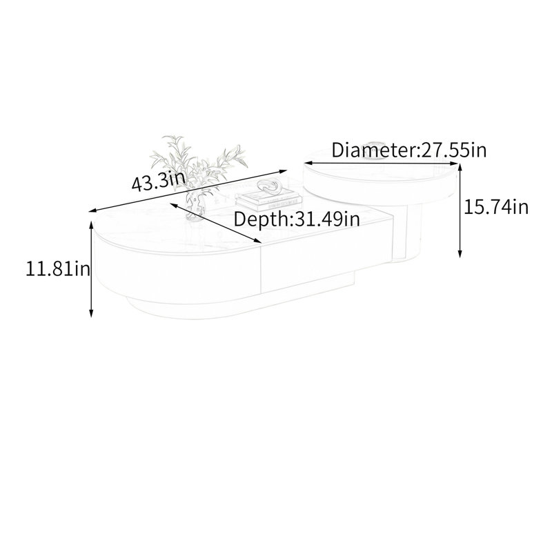 Table basse Luxury, Gris, H 11,81 po x L 43,3 po x l 31,49 po