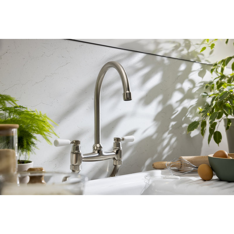 Abode Traditional Bridge Deck Mounted Mixertap, Brushed Nickel
