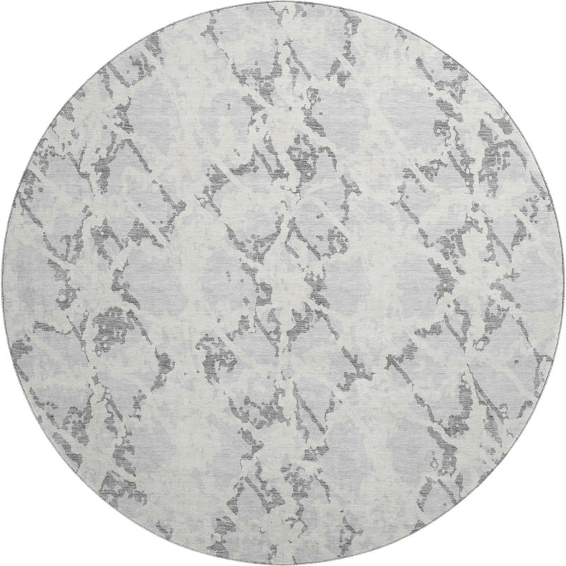Premium Machine Washable Prisco Silver Rug, Round 8'