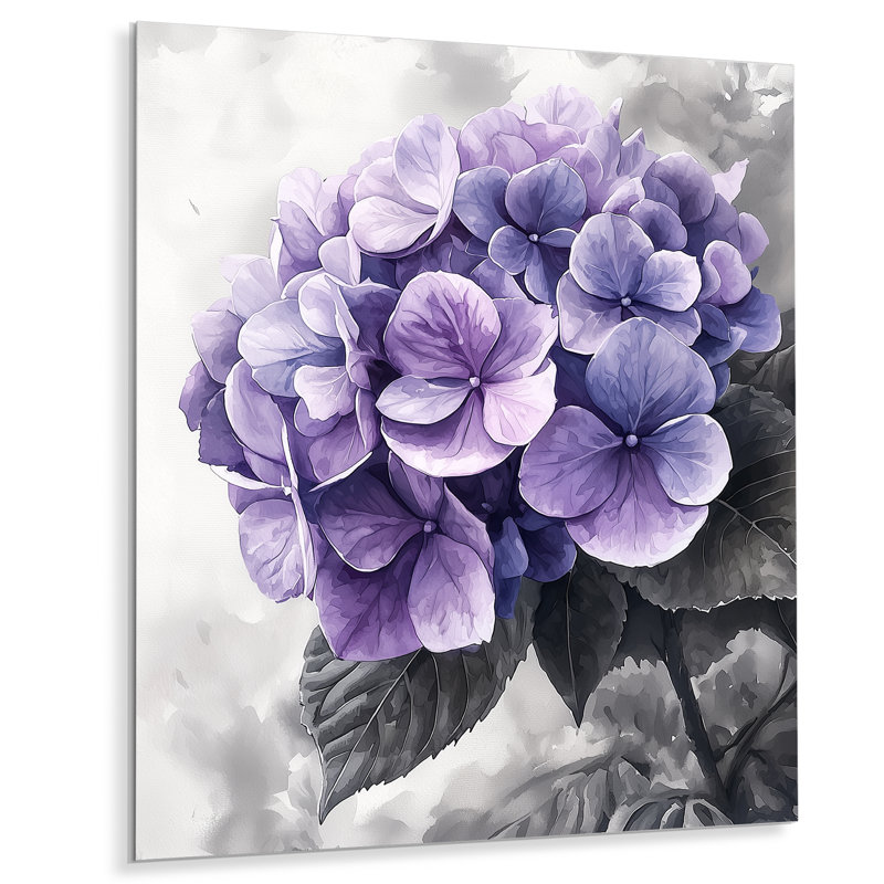 Mauve mauve hydrangée II - reproduction d'art traditionnelle en métal, art mural en métal hortensia, H 44 po x l 34 po