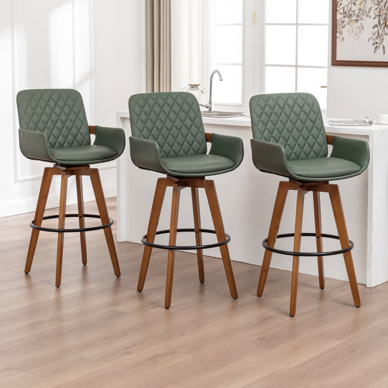Swivel Upholstered Counter Stool, Green, 3, Counter Stool 26.5''