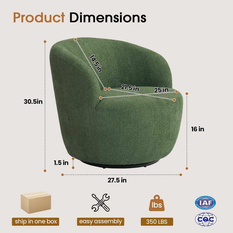Fauteuil d'appoint pivotant 27,5 po en chenille moderne avec dossier ergonomique, Chenille verte