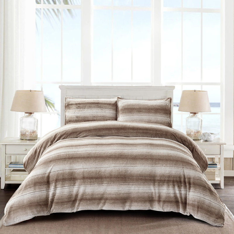 3 Piece Faux Fur Duvet Cover Set, Queen Duvet Cover + 2 Queen Shams, Gray