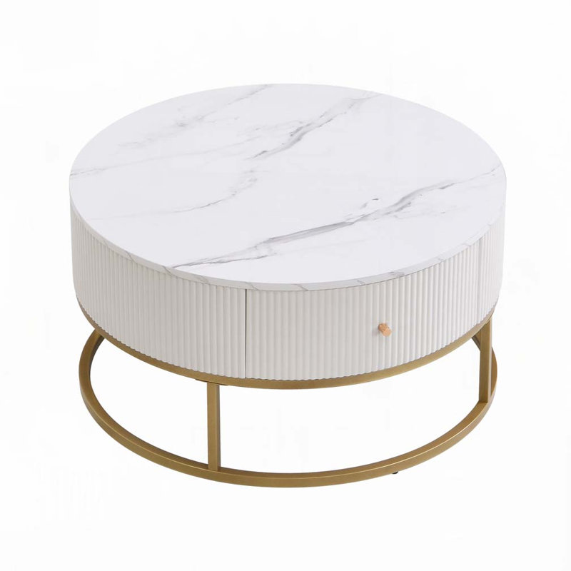 Table basse ronde avec tiroirs